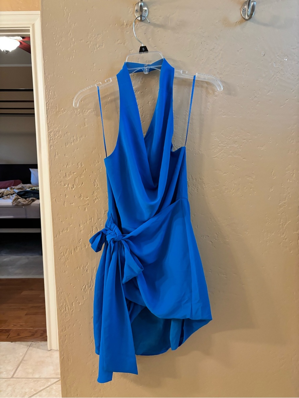 Amanda Uprichard Electric Blue Halter High-Low Dress with Side Bow